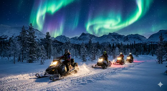 Chasing the aurora by snowmobile